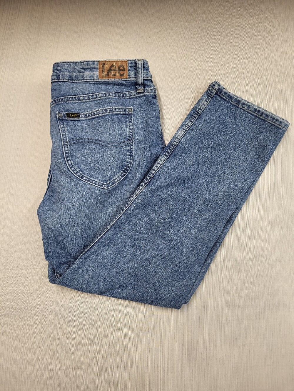 WOMENS LEE Jeans Straight Leg Med Rise Size 14 S Medium Stone Wash Smarter Fit